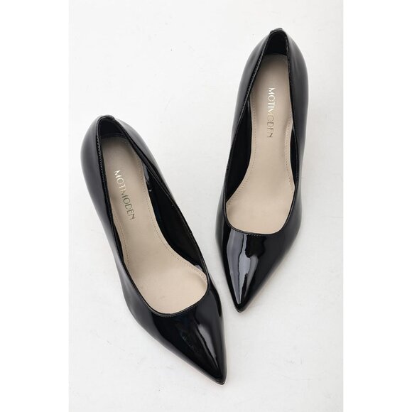 Women's Black Patent Closed Toe High Heels Dress Pointed Toe Wedding Pump Shoes - Picture 3 of 6